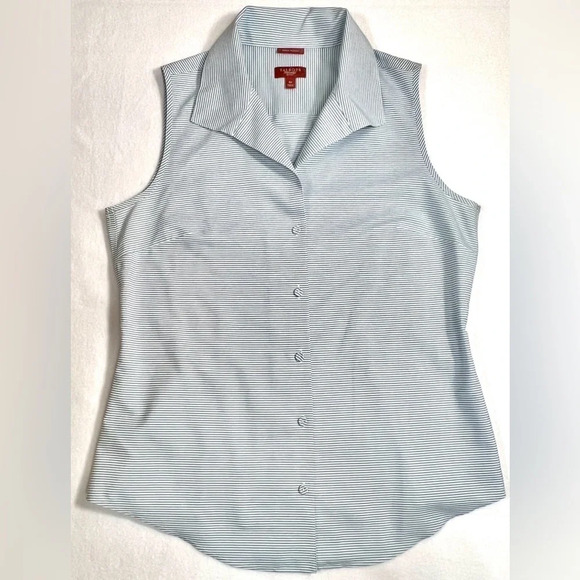 TALBOTS Women’s Haberdashery Petites Sleeveless Blue Stripe Button‎ Down Size 4P - Picture 8 of 13